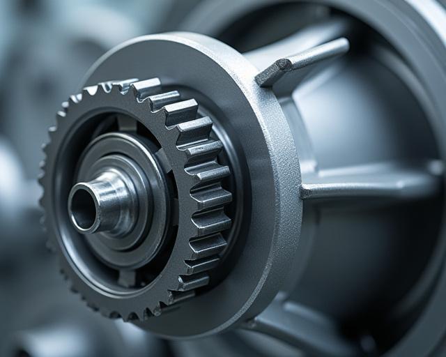 Close-up of clean transmission gears and components.